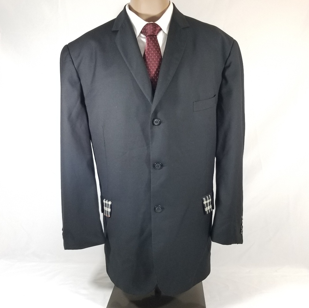 Mens EJ SAMUEL 48R 3 Button Black Designer Blazer